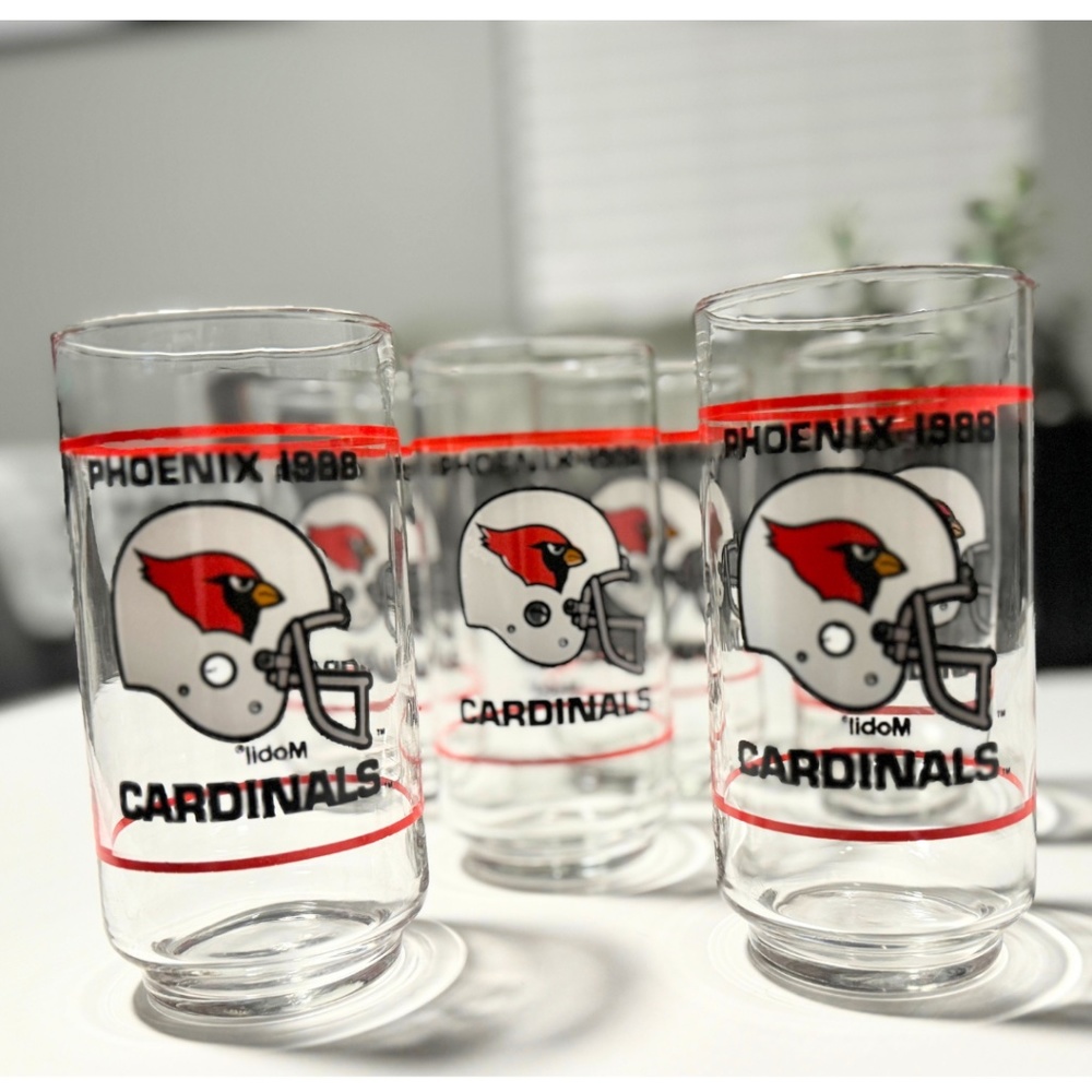 Set of 6- Vintage Arizona Phoenix Cardinals 1988 Mobil Drink Ware